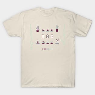 Pixel Art Plants Set Maroon T-Shirt